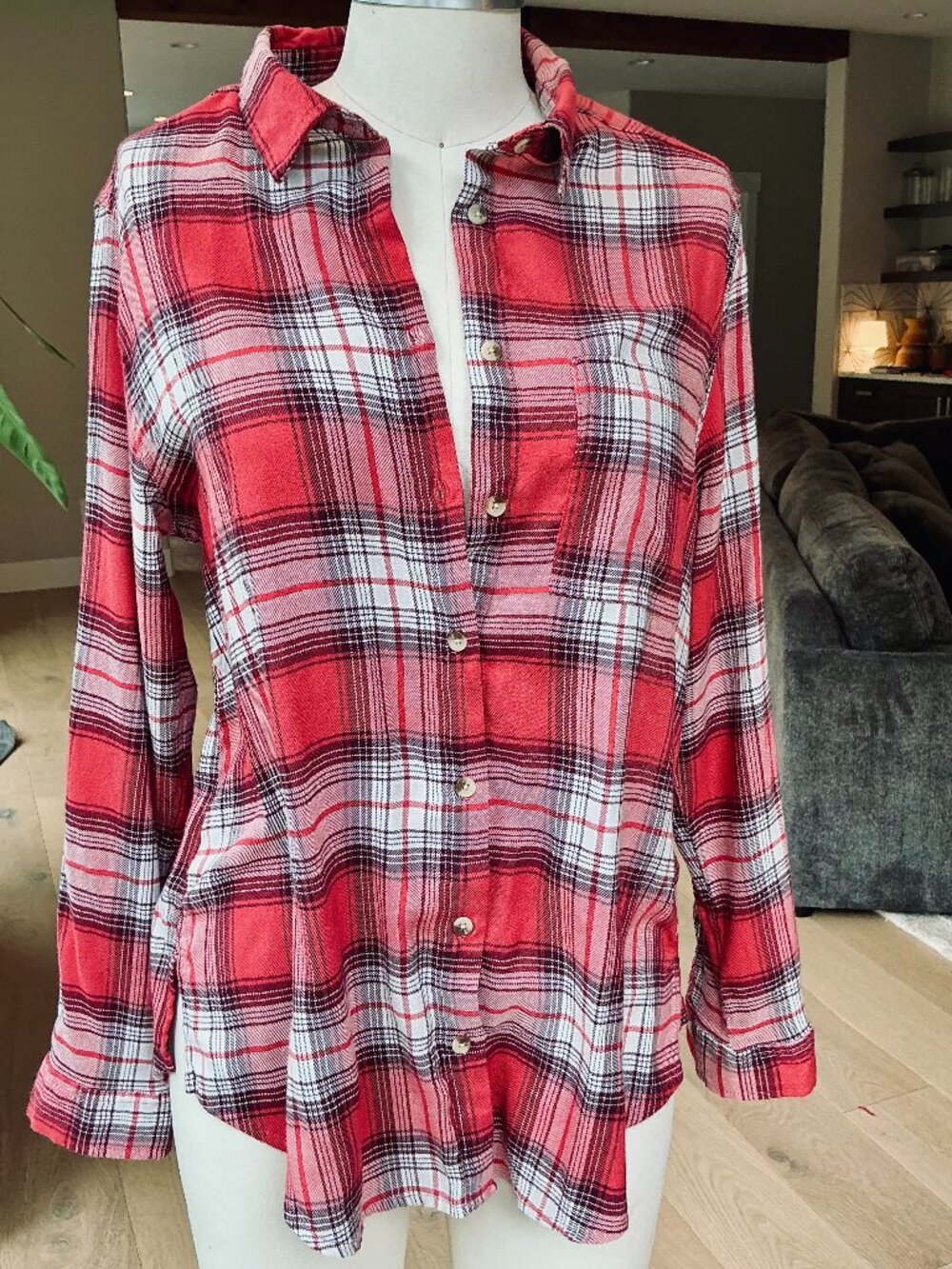 Red Plaid C & C California Button Down, size L